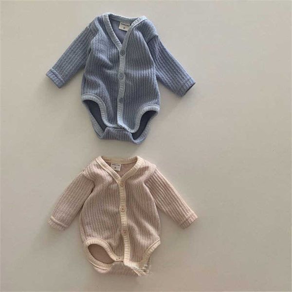 

rompers 02y baby autumn simple solid vest bodysuit girl fashion long sleeves cotton jumpsuit one piece boy striped clothing j220922, Blue