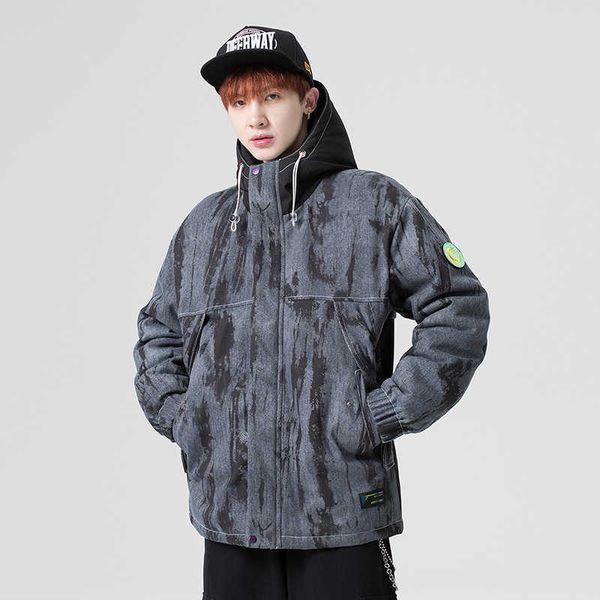 

men's down parkas hooded jacket men streetwear 2021 new winter letter print coats mens thick warm korean style outerwear g220930, Black