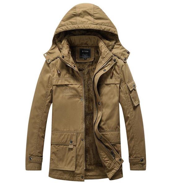 

autumn and winter new men's long cotton jacket velvet thickened men cotton-padded jacket outdoor warm windproof coat mm99llh56, Black;brown