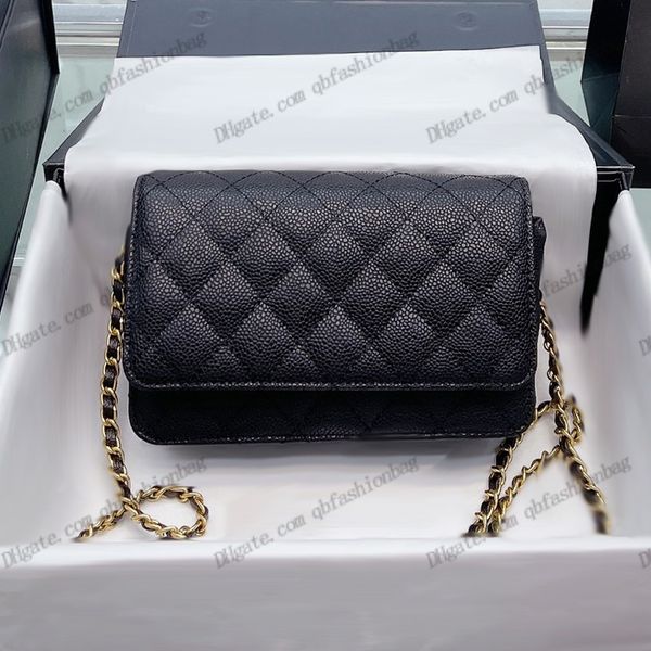 

womens classic caviar wallet with chain designer bags leather clutch quited diamond gold hardware crossbody choulder multi - card luxury han, Red;black
