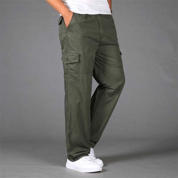 

men's pants 4 mens loose cotton pocket solid elastic waist overall g220929, Black