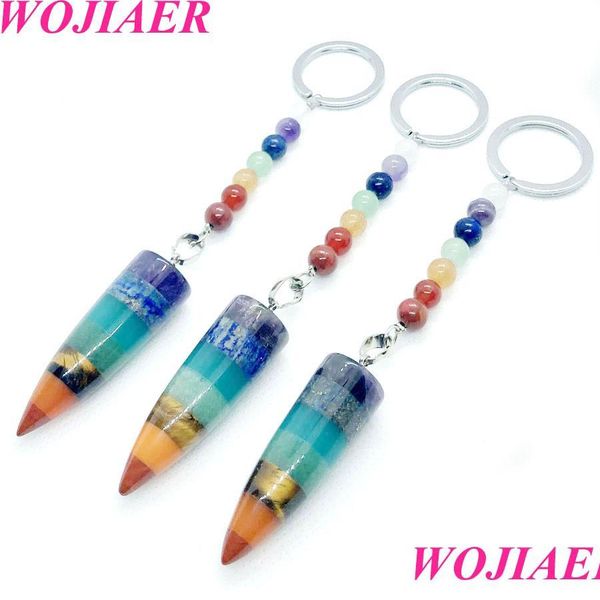 

key rings assorted natural stone keychain ring key chain pendum crystal car bag accessories 7 chakra healing reiki beads bw mjfashion dhhn3, Slivery;golden