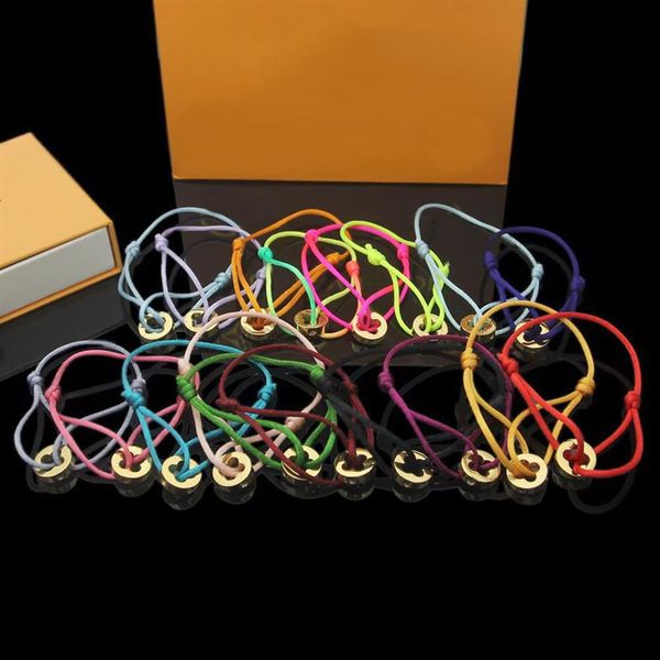 

europe america fashion new style men lady women colored nylon rope pull-out bracelet with engraved v initials hollow out 3 color c224d, Golden;silver