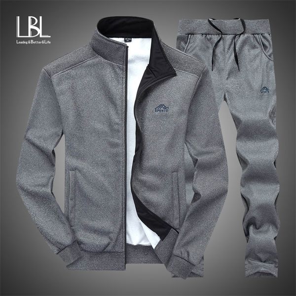 

men's tracksuits autumn tracksuit men sportswear fashion mens set two pieces zipper warm sweatshirt jacketsweatpants moleton masculino, Gray