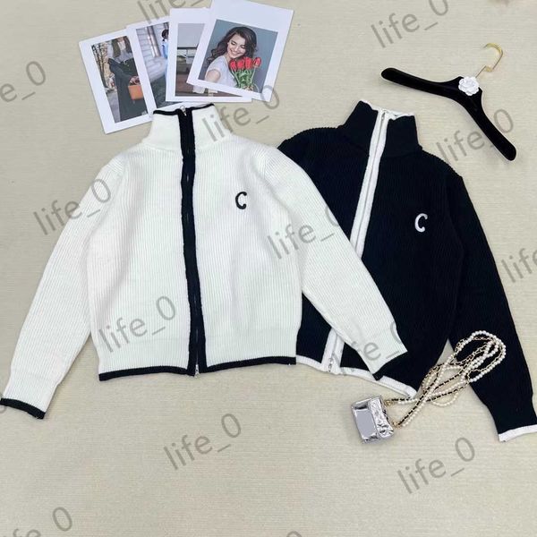 

brand womens sweaters letter logo printed stand collar patchwork striped zipper knitted cardigans spring autumn warm fashion sweater women, White;black