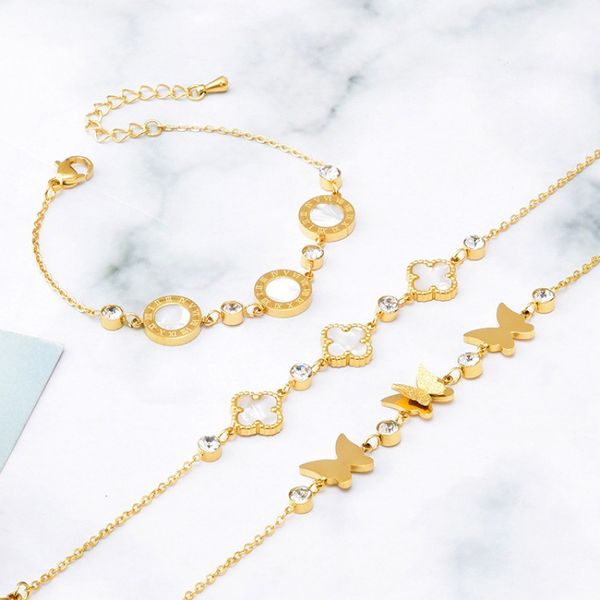 

luxury women gold plated clover butterfly charm bracelet for gift, Golden;silver