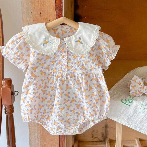 

rompers baby fashion new bodysuit girl sweet peter pan collar puff pastry sleeves jumpsuit baby girls retro breathable cotton outfits j22092, Blue
