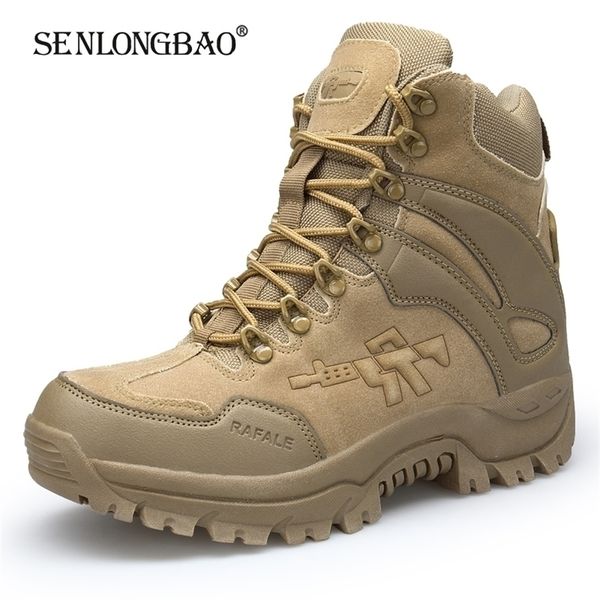 

boots brand men military outdoor hiking boots nonslip rubber tactical desert combat army work shoes sneakers 220930, Black