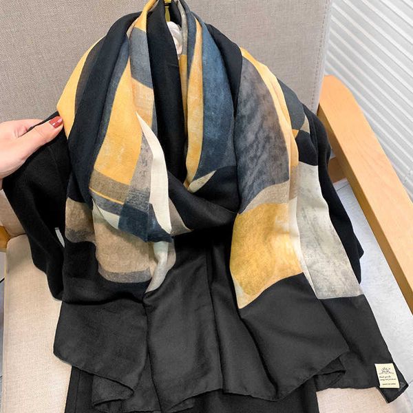 

scarves 2021 new design brand ladies hazy color scarf fashion printing cotton spring and winter warm hijab pashmina farad t g220927, Blue;gray