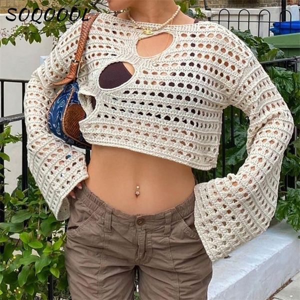 

women's sweaters y2k baju atasan rajut potongan berongga vintage wanita dengan penutup sweter grunge peri atasan crop pullover rajutan, White;black