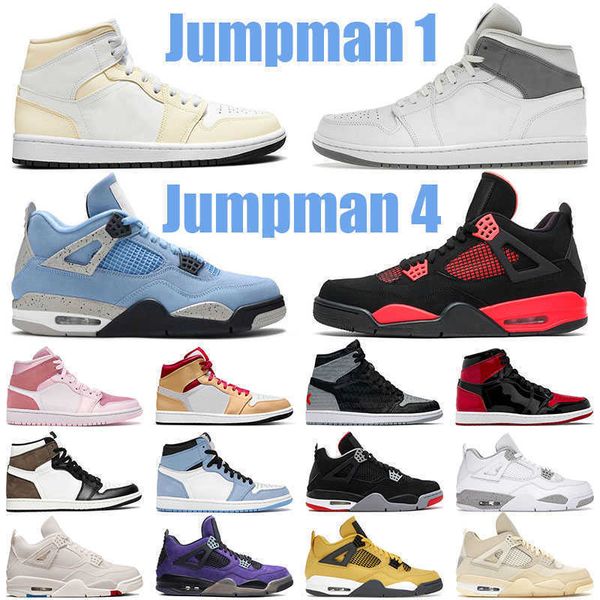 

2022 bred patent jumpman 1 basketball shoes georgetown trainers 4 red thunder white oreo 4s sneakers canvas 1s men women rebellionaire jordo, Black