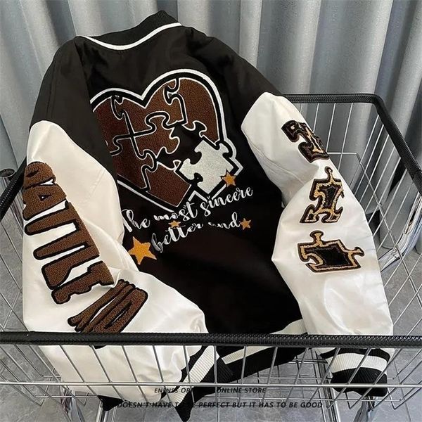 

mens jackets spring and autumn vintage embroidered baseball uniform womens loose trendy street couples 220930, Black;brown