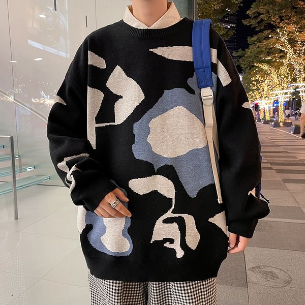 

crewneck sweaters men fashion clothing japan style streetwear knitted men warm pullover jumpers designed pattern, White;black