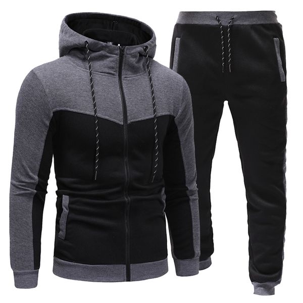 

men's tracksuits men's two pieces set casual men tracksuit spring autumn sports mens set gym jogging suit patchwork hoodies pants, Gray
