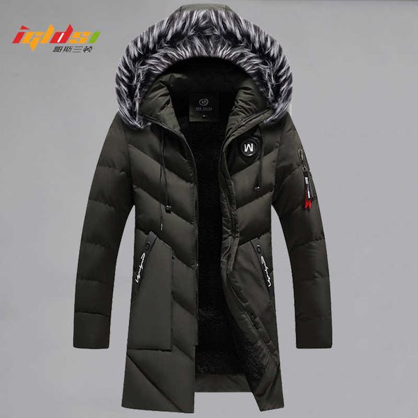 

men's down parkas men's winter casual thick fleece long parkas windproof warm fur collar jacket coat male fashion hooded outdoor c, Black