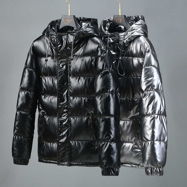 

men's down parkas winter men fashion shiny silver black warm hoodies jacket parka coat casual baggy outdwear youth male clothing street