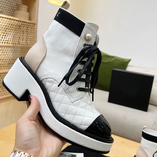 

autumn and winter boots black ankle bicycle thick sole flat shoes combat boots low heel lace up leather chain logo buckle women's luxur
