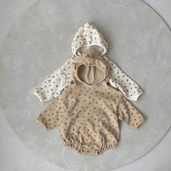 

rompers baby girl retro floral waffle hoodies bodysuit baby fashion simple comfortable cotton jumpsuit toddler boy new outfits j220922, Blue