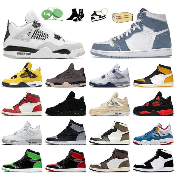 

wholesale military black 4s basketball shoes denim 1s jumpman 1 4 high og lost found taxi patent bred dark mocha a ma maniere red thunder bl, White;red