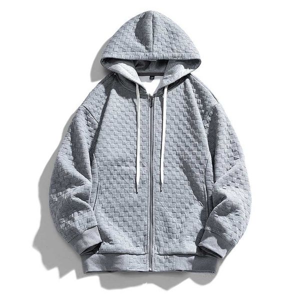 

hoodies hoodies waffle pattern hoodie jackets solid color sports coats men spring and autumn casual fashion clothing zip up hoodies, Black