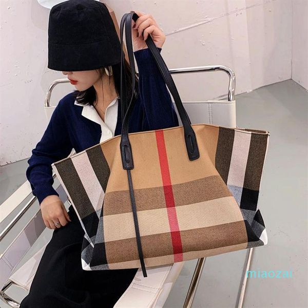 

evening bags fashion large capacity plaid canvas women's bucket bag lportable shoulder cotton fabric casual tote handbags272i