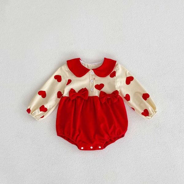 

rompers 2022 autumn new girl toddler love print long sleeve jumpsuit baby double bows fashion romper infant casual cotton onesie costume j22, Blue