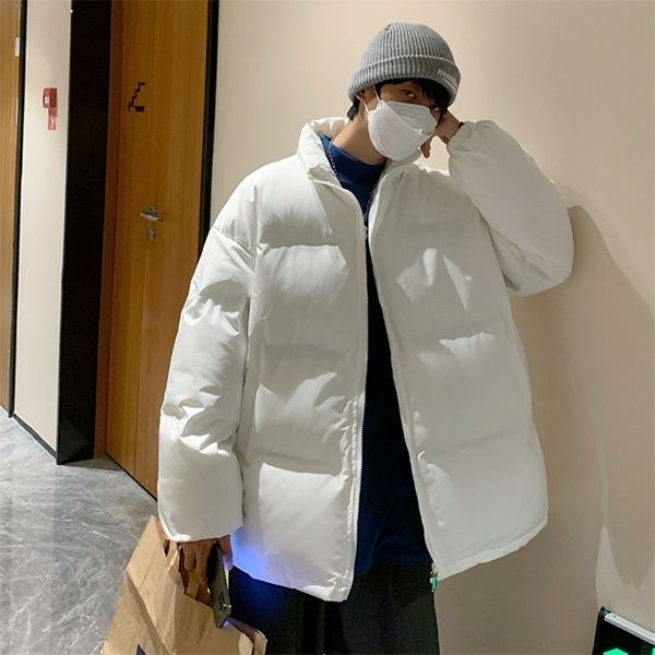 

mens down parkas winter solid color parka men thick jacket warm harajuku coat male casual zipper jackets windproof outwear women 2201006, Black