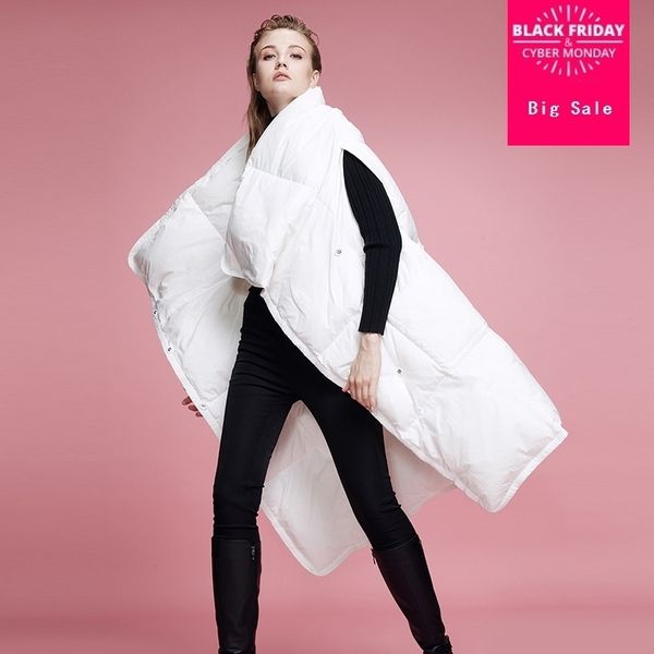 

women's down parkas s7xl fashion winter 90 real duck down vest coat fashion brand high collar with big pockets longger warm down coat w, Black