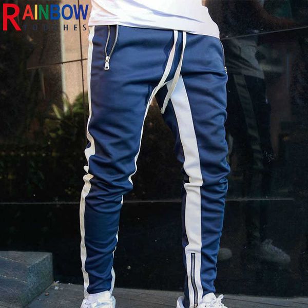 

men's pants rainbowtouches sport men new style high street trousers leisure running outdoor sports foot zipper color matching g220929, Black