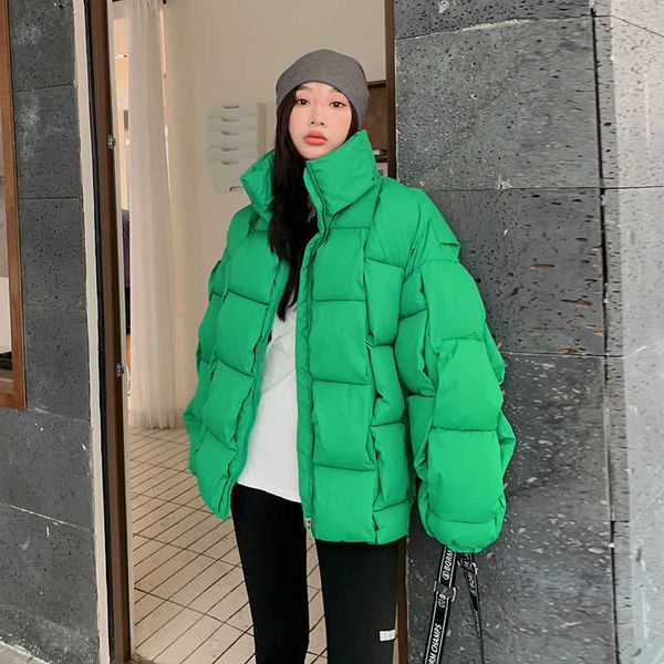 

22s down jacket winter three-dimensional woven jacket fashion personality square trend thickened bread jackets men and women down cotton war, Black
