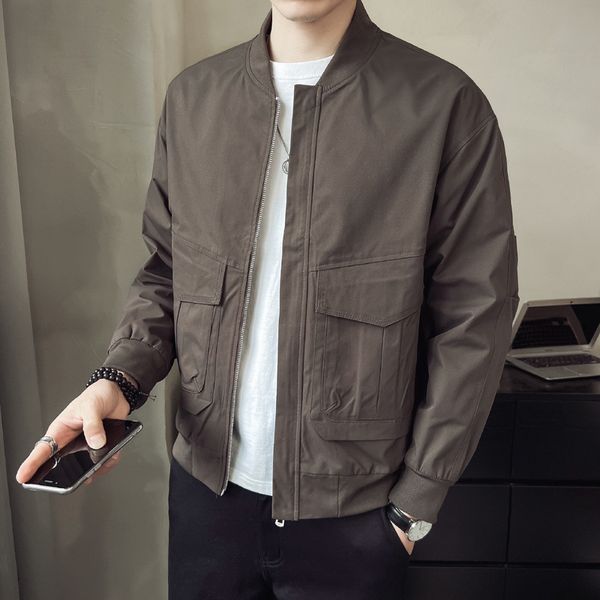 

bomber jacket men lightweight autumn spring men slim fit casual jackets korean fashion clothing fall coats streetwear, Black;brown