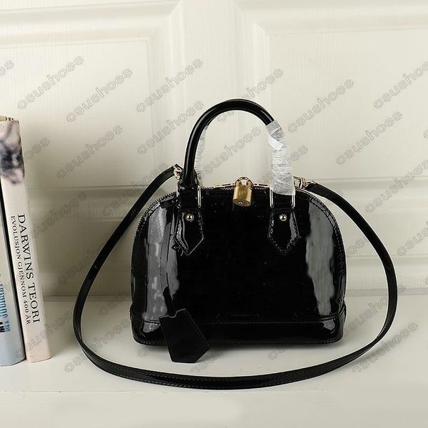 

alma bb underarm bags patent leather bag womens two handles shell tote designer canvas shopping bag handbag brand luxurys package m90169 m50