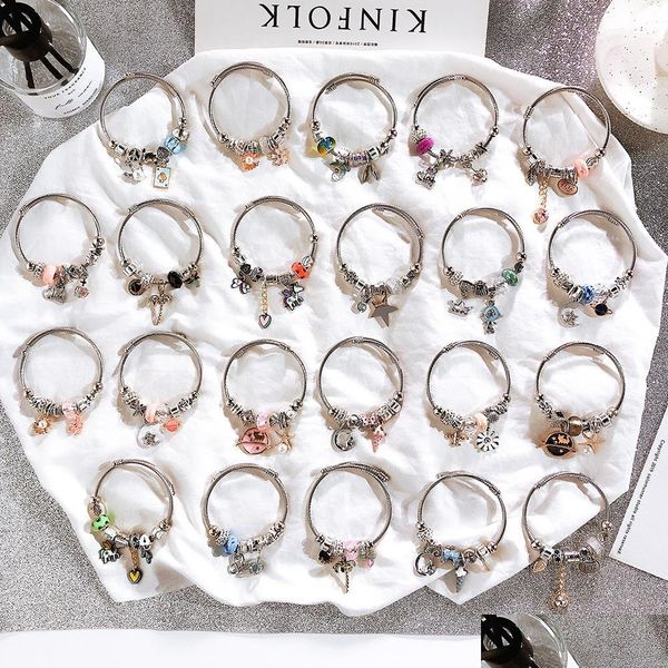 

charm bracelets diy love beads bracelets for women frower crown charm shape crystal bangles stainless steel fashion jewelr ffshop2001 dhqee, Golden;silver