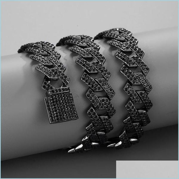 

chains chains 15mm crystal black diamond hip hop mens necklace choker box buckle curb miami cuba chain rapper jewelrychains chainscha dh3yi, Silver