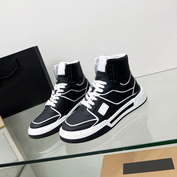 

luxury designer new roma high sneakers mens shoes outdoor sports perfect calfskin nappa portofino white leather casual shoe walking trainers, Black