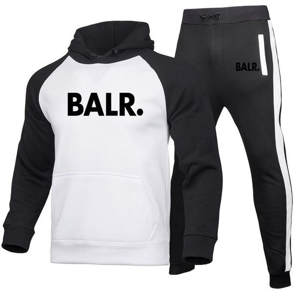 

sports fitness balr- men women set hoodies pants 2 pieces sets autumn winter hooded tracksuit male sportswear gym sudadera hombr221p, Black