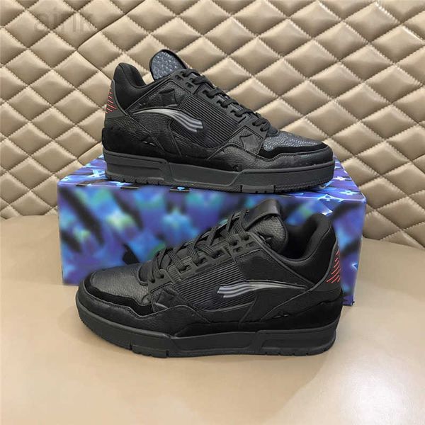 

casual shoes men white high sneakers printing embossed grained platform shoe suede calfskin leather runner lace up trainers, Black