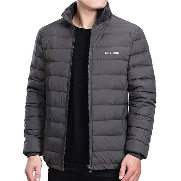 

mens down parkas mens winter jacket coat white duck down light jacket casual outerwear snow warm stand collar brand male feather coat parkas, Black