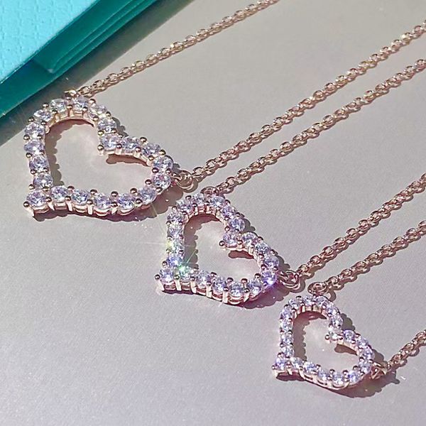 

7a luxury fashion designer women's necklace classic diamond set peach heart pendant aaa aaa jewelry girl valentine's day christmas, Silver