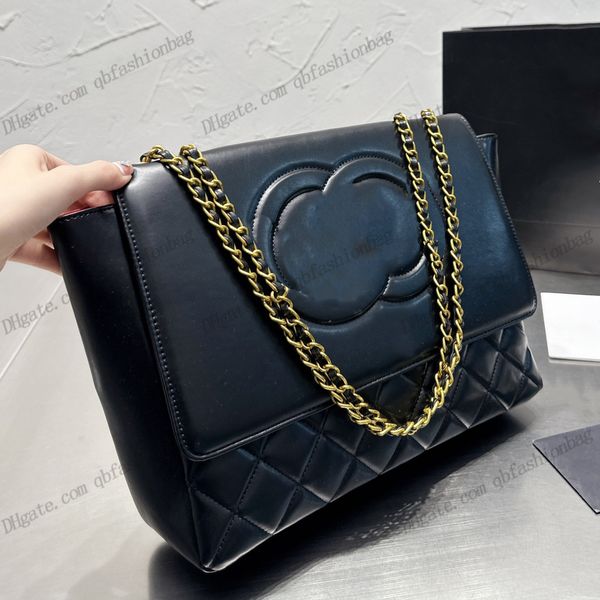 

vintage black designer bag genuine leather totes classic diamond quilted badge embroidery gold hardware chain crossbody large capacity women