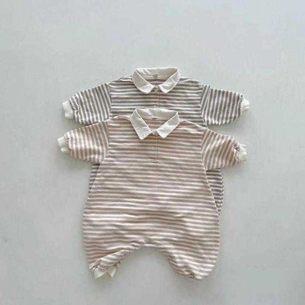 

rompers boy casual turndown collar long sleeve jumpsuit autumn new polo fashion striped loose cotton bodysuit girl simple outfits j220922, Blue