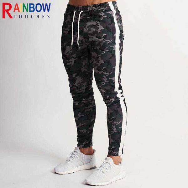 

men's pants rainbowtouches men fitness leggings quick drying tracksuits side stripe large pocket camouflage sports sweatpants male gym, Black
