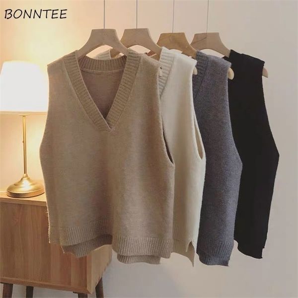 

women's sweaters sweater vest womens spring fashion vintage ulzzang loose solid students all-match knitted casual simple tender daily v, White;black