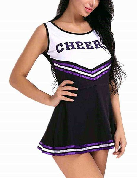 

women's tracksuits women's cheerleader dress with pom poms school girls musical party halloween cheer leader come fancy dress spor, Gray