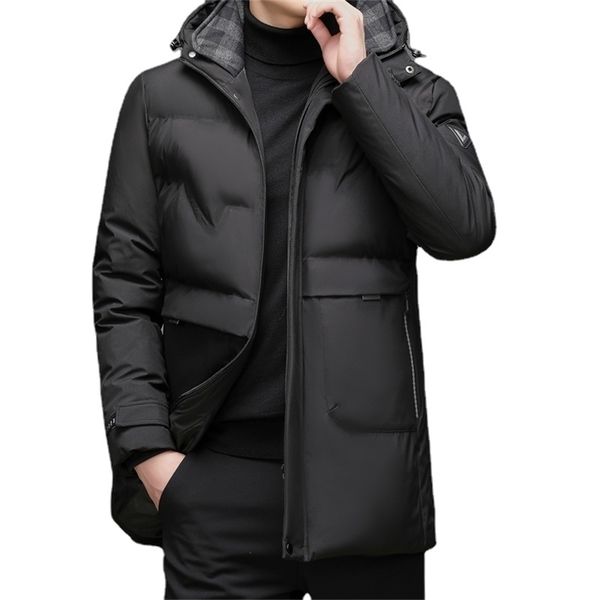 

mens down parkas winter mens business casual thickened midlength hooded outdoor warm windproof cotton coats 2201006, Black