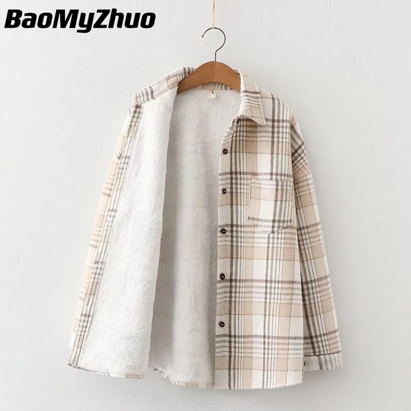 

women's jackets winter thick velvet plaid shirts jacket women autumn keep warm blouses and casual slim female clothes coat outwear 221, Black;brown
