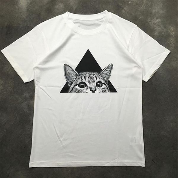 

street fashion mens t shirt 20ss kitten pattern polos pullover short sleeves t shirts men women couples style hip hop344u, White;black