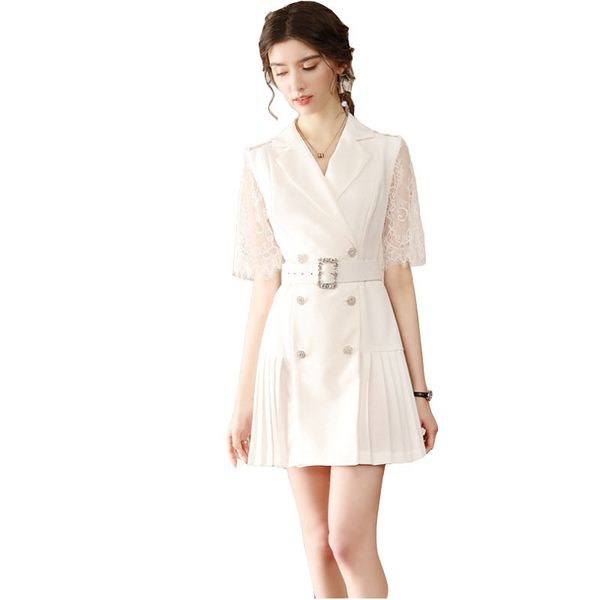 

work dresses summer temperament comfortable fashion women dress elegant solid color profession lace short sleeve women dresses nbh138 221006, White;black
