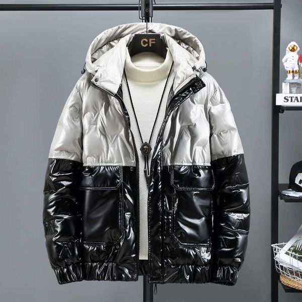 

men's down parkas 2022 brand winter jacket fashion warm thick patchwork glossy oversize hooded cotton coat outwear plus size 10xl g2209, Black