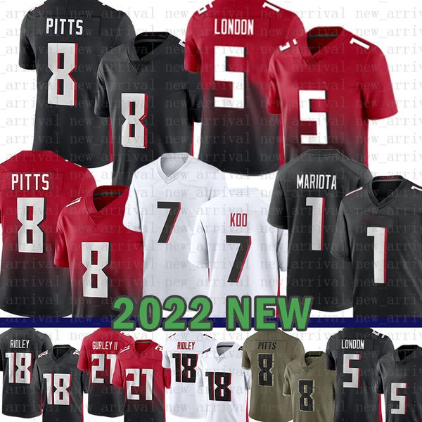 

desmond ridder kyle pitts football jersey marcus mariota drake london a.j. terrell jr. grady jarrett ridley deion jones cordarrelle patterso, Black;red